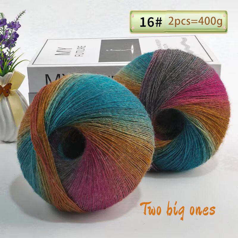 400 Grams of Colorful Gradient Rainbow Long-dyed Pure Wool Yarn Skeins, 2 Large Skeins, Hand-woven Crochet Yarn, 2Skeins/pack