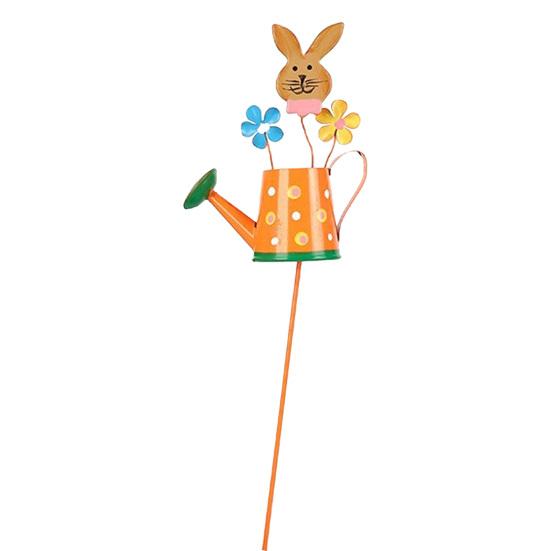 Metal Garden Stake Watering Pot Shape Bee Butterfly Cow Bunny Flowers