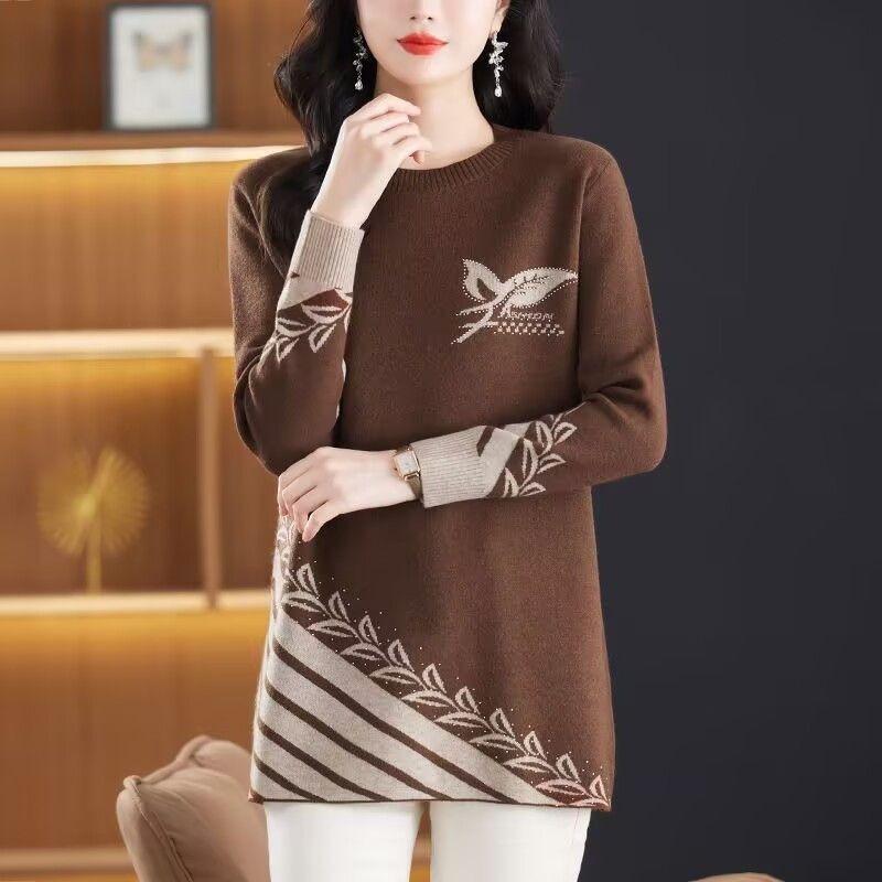 New Autumn Winter Mother's Clothing Fashionable Knitted Sweater Mid-length Outer Wear Loose Versatile Bottoming Shirt for Women