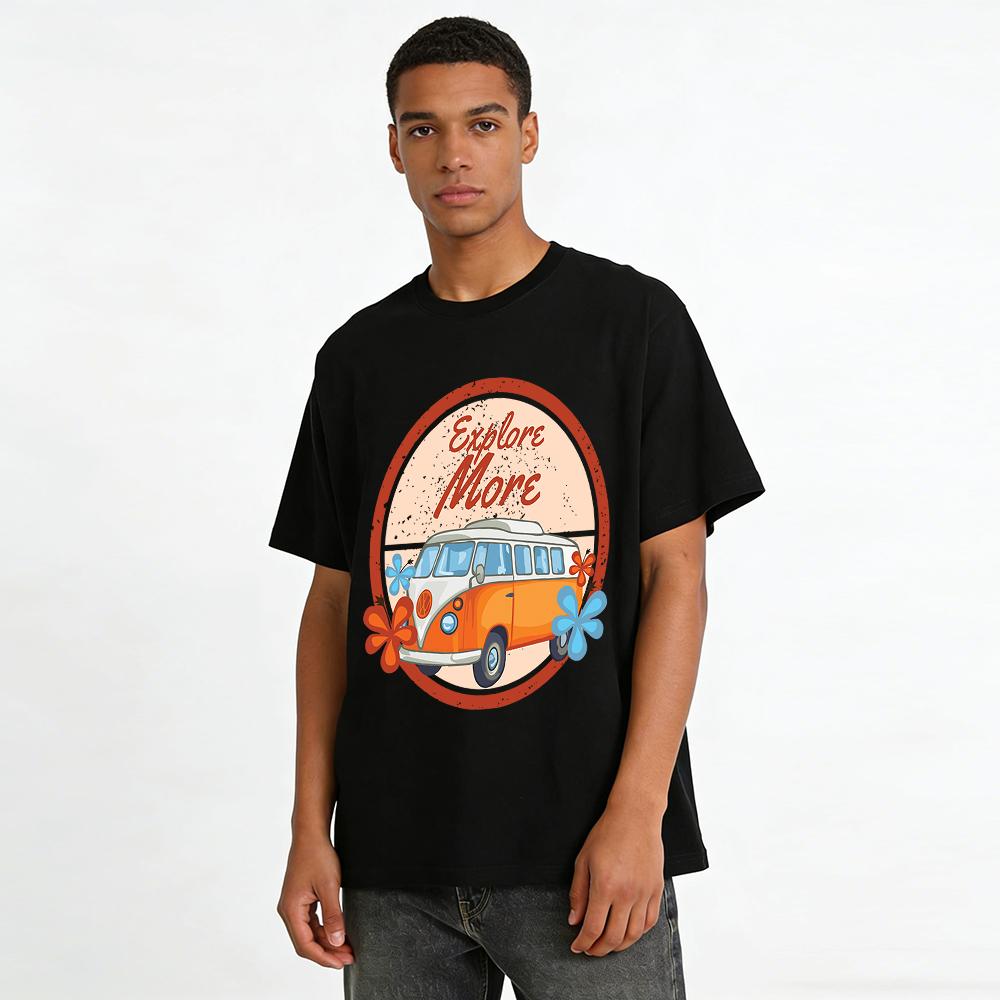 Explore More Vintage Bus Print Casual Tee Pure cotton T-shirt