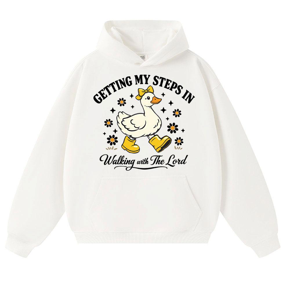 Funny Getting My Steps in Walking with The Lord Hoodies Men Women Christian Goose Boots Sportwear Loose Fleece Casual Pullover