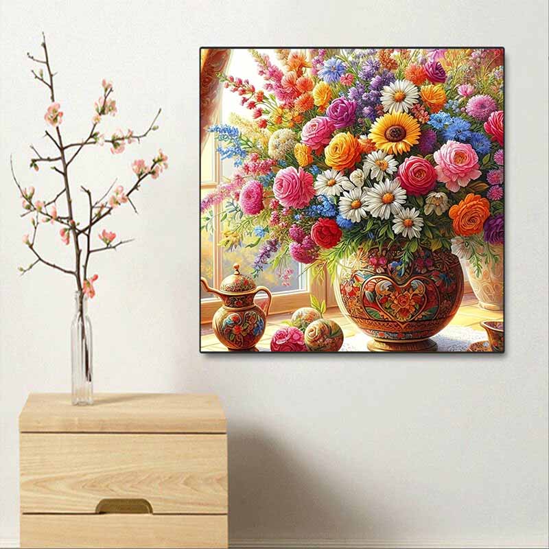 New Arrival 5D DIY Full Circle Diamond Painting "Vase Flowers" Embroidery Cross Stitch Home Decor Gift