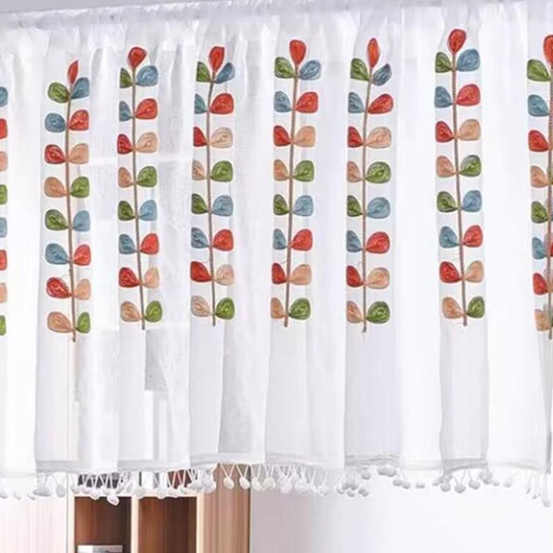 Tassel Half Curtain Cabinet Embroidery Blocking Partition Curtain Window Kitchen Store Short Curtains for Living Room