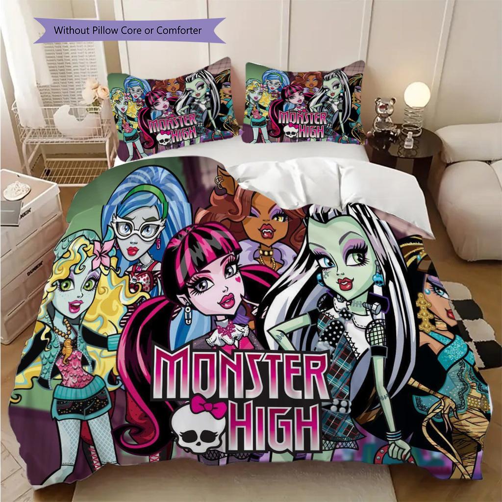 Monster High Fashion Fantasy Bedding (1 * duvet cover + 2 * pillowcase, without core) 2D Flat Soft and comfortable Christmas birthday gift