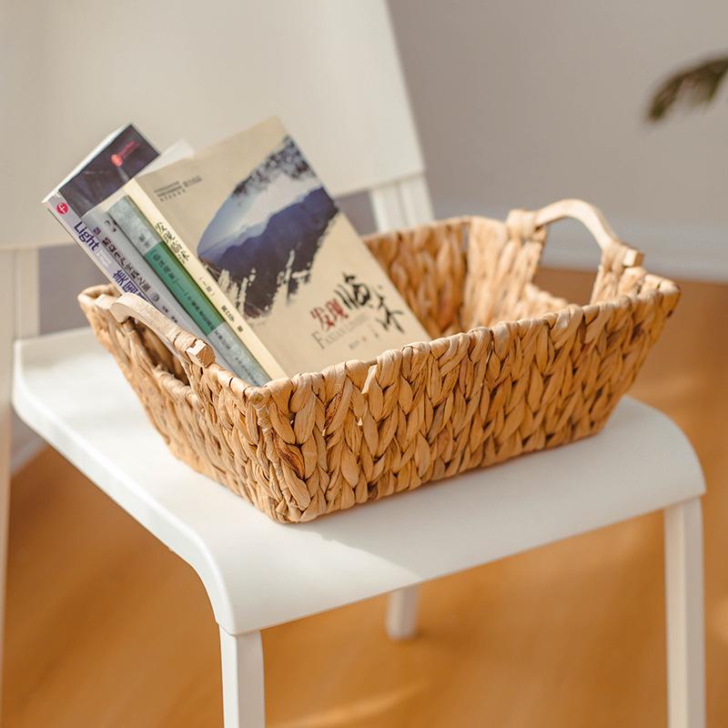 Desktop Woven Storage Basket with Handle - Snack, Toy, and Fruit Organizer for Living Room