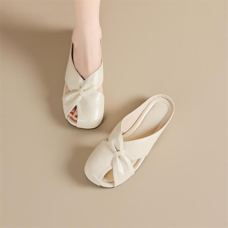 2025 Spring and Summer New Lazy French Temperament Evening Breeze Bag Head Half Slippers Women's Flat-bottomed Muller Half-tray Single Shoes