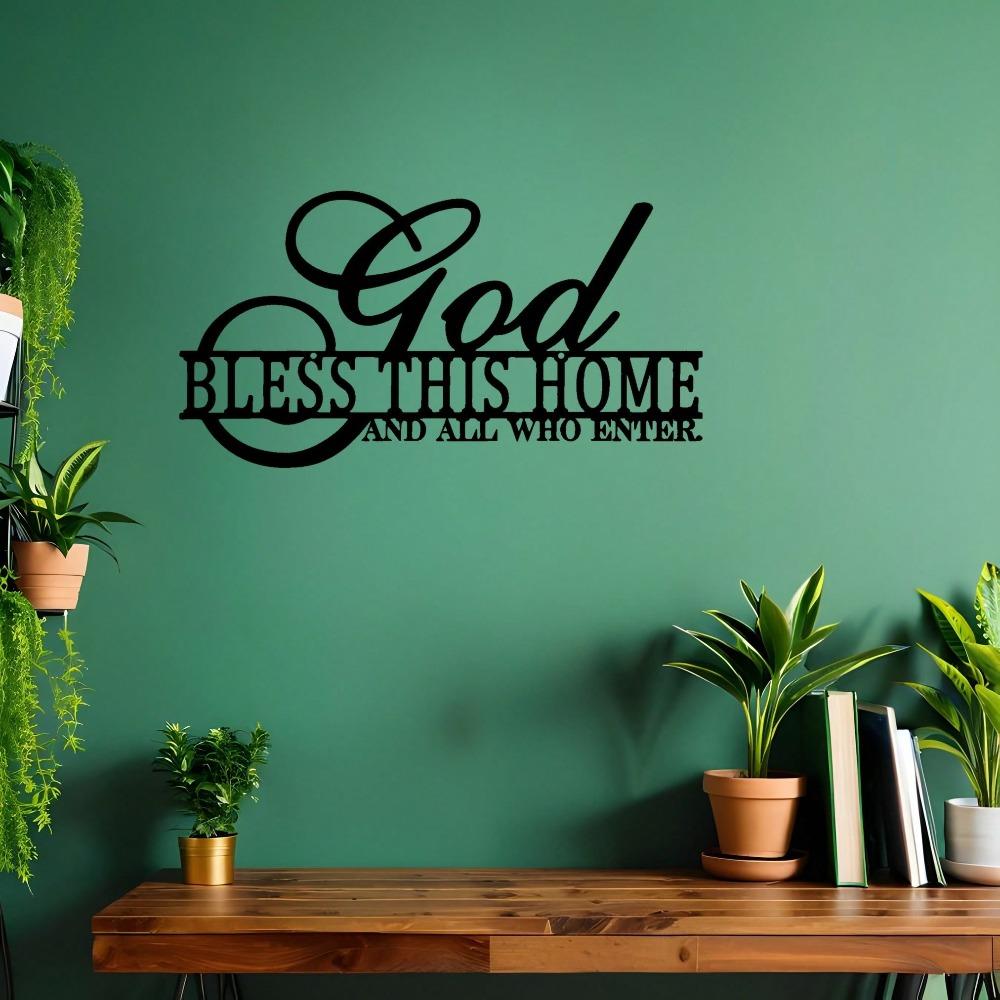 Large God Bless This Home Metal Wall Art Black Iron Laser Cut Rust Resistant Wall Decor for Family Office