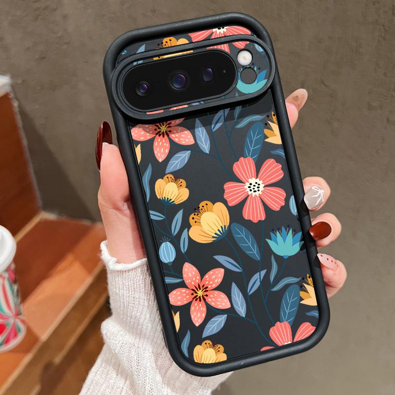 Colorful Floral Print Soft TPU Phone Case For Google Pixel 9 Pro XL 8 Pro 8A Lens Protection Matte Shockproof Bumper Cover