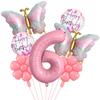 Palloncini Numerici Farfalle Rosa Materiale Foil Palloncini Fiore Happy Birthday 1-9 Palloncini Foil Forniture per Feste di Compleanno