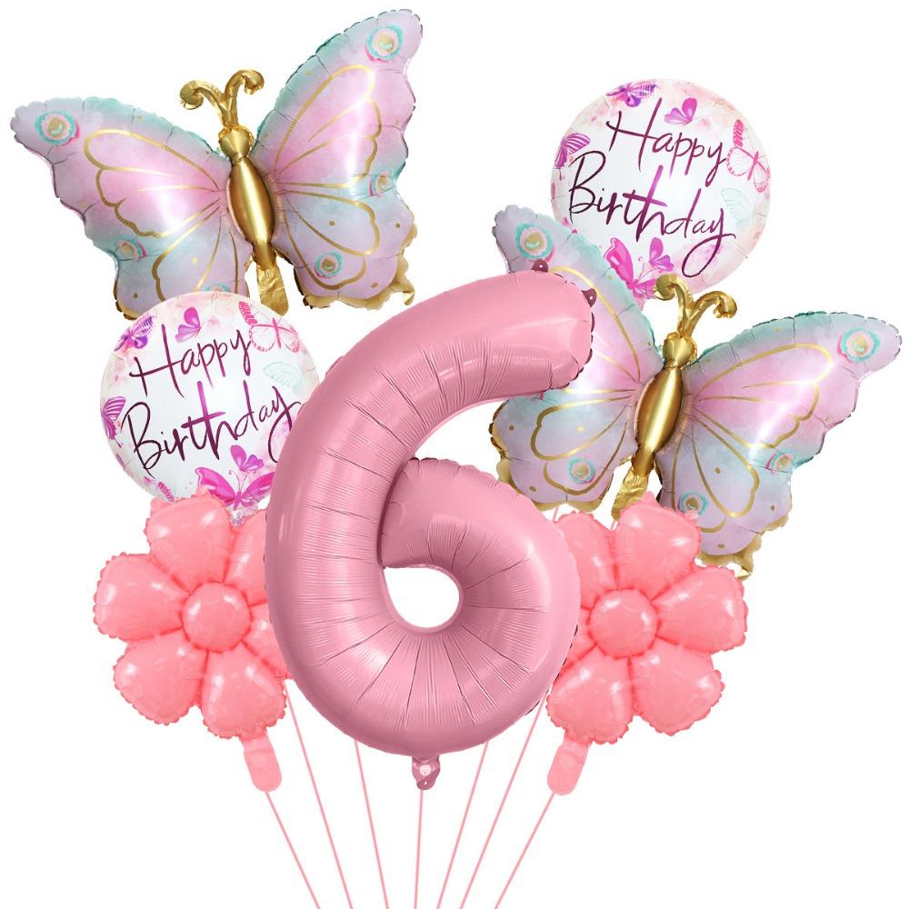 Palloncini Numerici Farfalle Rosa Materiale Foil Palloncini Fiore Happy Birthday 1-9 Palloncini Foil Forniture per Feste di Compleanno