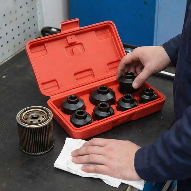 7Pcs 24-38mm Heavy Duty Aluminum Oil Wrench Cover Filter Socket and Socket Disassembly Tool for Car Manual Tool
