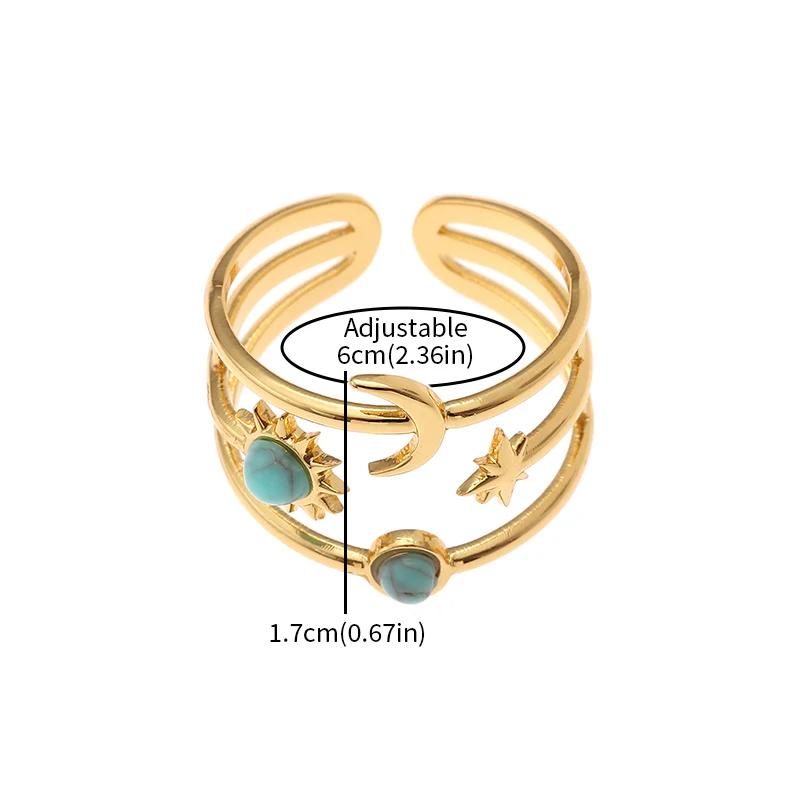 Exquisite Stainless Steel Star Moon Sun Tarot Card Open Ring for Men Women Birthday Party Elegant Jewelry Gift