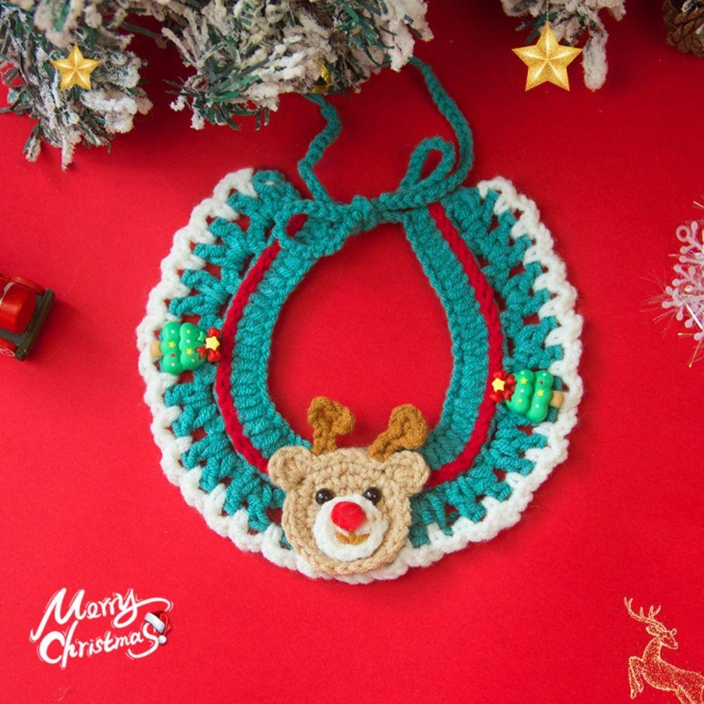 Cute Christmas Pet Collar Cartoon Adjustable Cat Necklace Hand-knitted Safety Puppy Neck Strap Dog