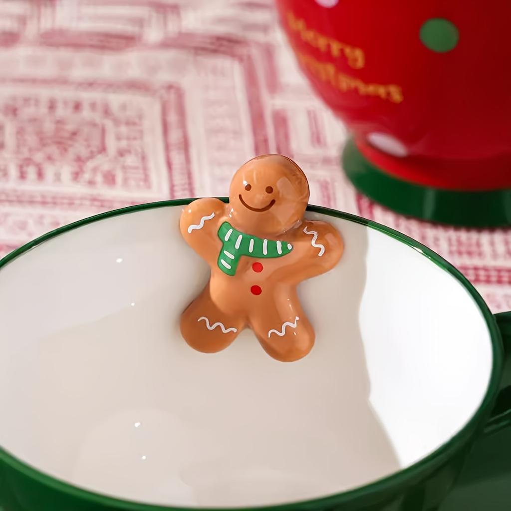 1 Stück Rot/Grün Cartoon Keramik Weihnachtsfrühstückstasse, Weihnachts-Serie Tasse Süße Tasse Halloween Keramiktasse Weihnachtsgeschenk Kreative Kaffeetasse, 500ml,