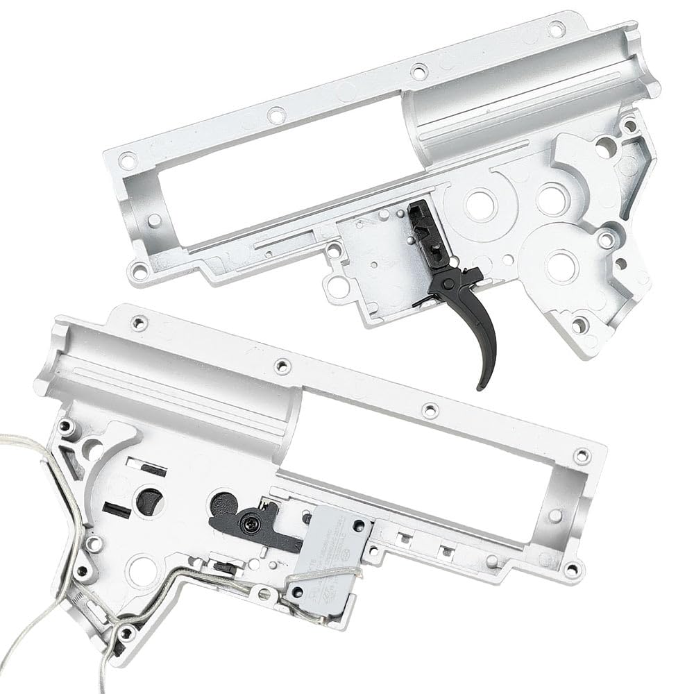 Ryohin Buhin Electric Gun Ver. 2 Compatible QD Reinforced Gearbox Set with 8mm Bearings, Microswitch, Rear Wiring, Silver Gearbox V2 Version 2