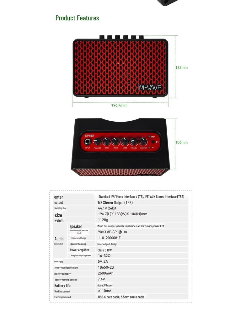 M-VAVE SP100 10W Electric Guitar Amp with Built-in Head & Cabinet Simulation for Outdoor Use