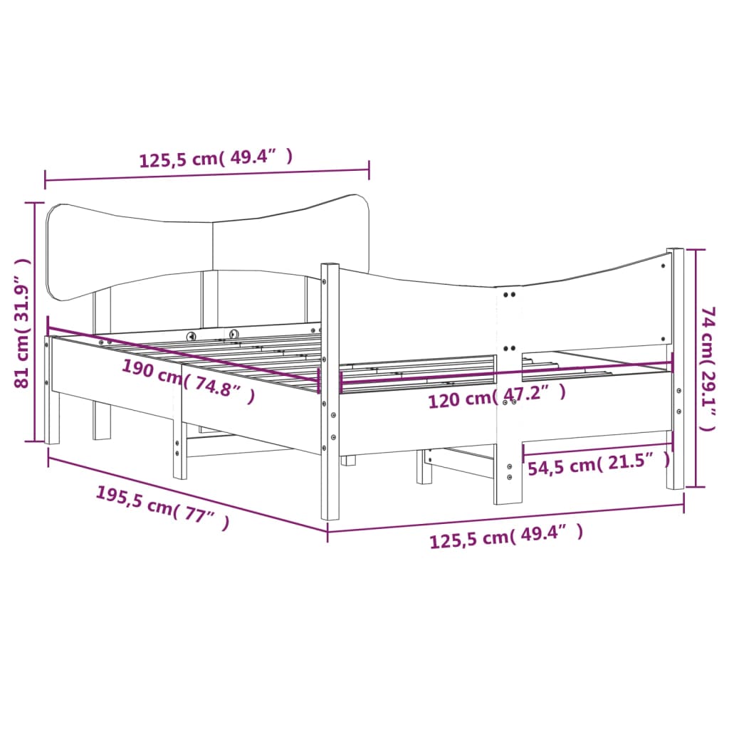 Solid Wood Bed without Mattress White 120 x 190 cm Pine Wood