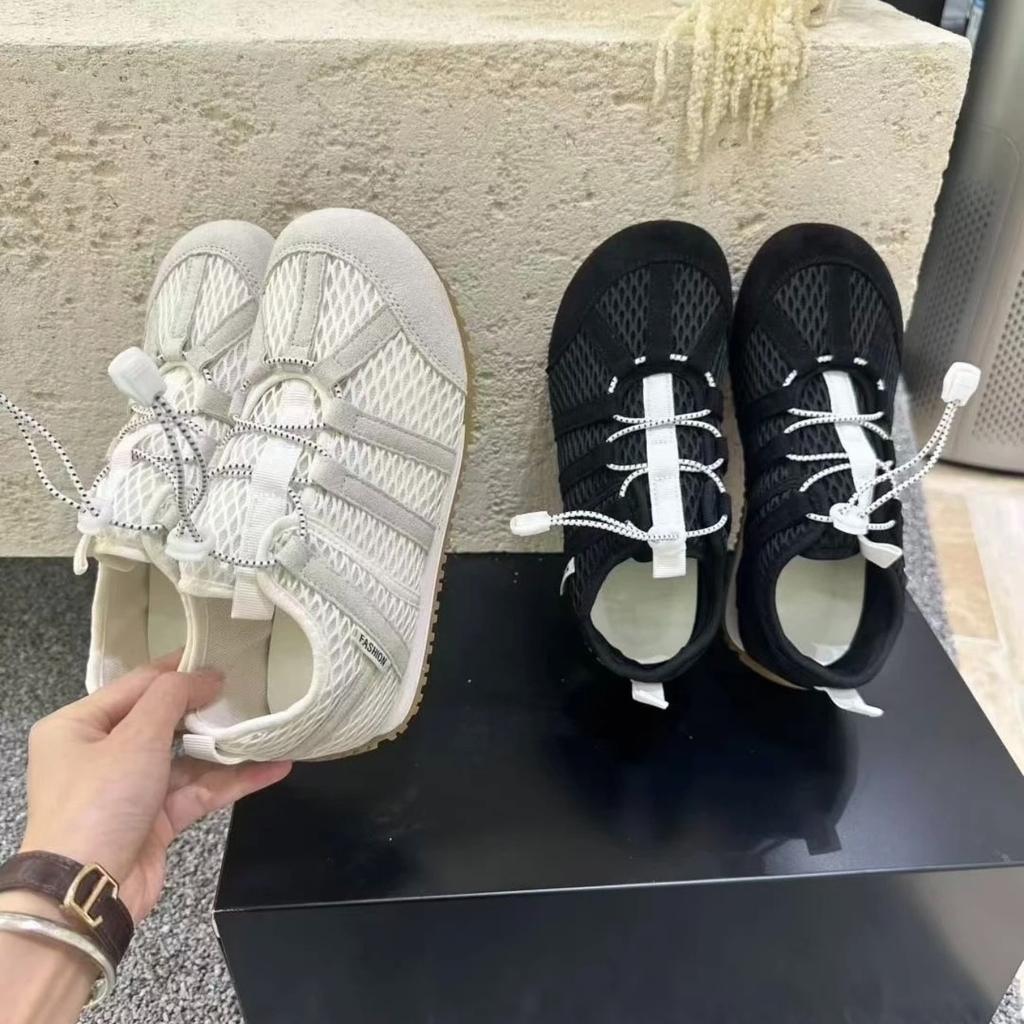 Bamuxiu 2025 summer new women's shoes mesh round head flat bottom casual sports shoes single shoes non-slip bottom flat heels