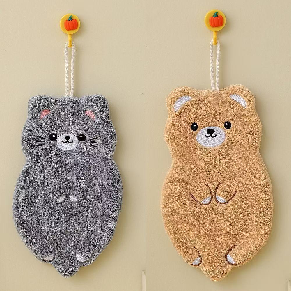 2Pcs Cartoon Hand Towel Handkerchief Kitchen Rag Coral Water Absorption Quick Drying Household Hanging Towel Children Thickened