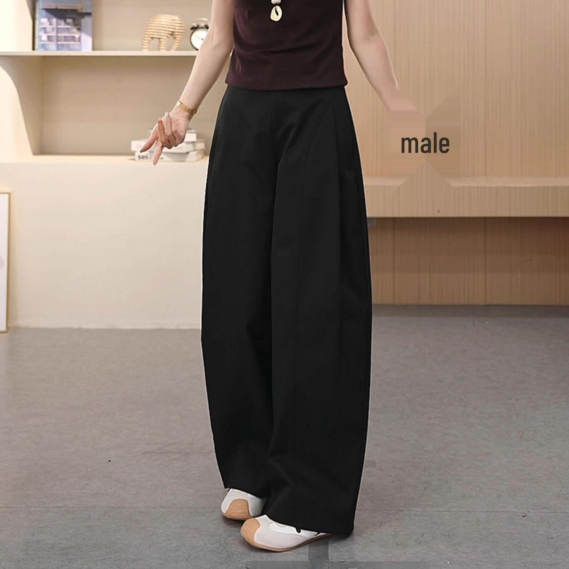 

2025 Women s Old Money Style Side Pleated Wide-Leg Loose Casual Pants L for 105-115 jin