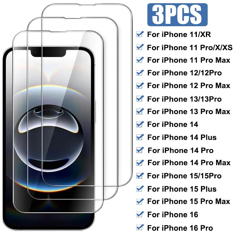 3 STÜCK Gehärtetes Glas für iPhone 16E 16 15 14 13 Pro Max Mini 15 Plus Displayschutzfolie für iPhone 11 12 Pro X Xr Xs Max Glas