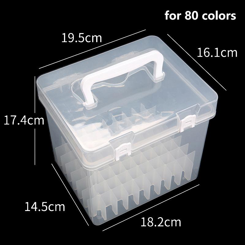 12/24/36/48/60/80 Grids Markers Storage Box Portable Watercolor Drawing Pen Case For Painting Plastic Stationery Organizer Box