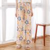 Summer Cotton and Silk Women's Single Pajama Pants Wide-leg Pants Loose and Thin Can Be Worn Comfortably, Artificial Cotton Large Size Floral Pregnant