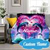 Custom Name Love Dolphins Heart Blanket bed sofa Blanket Flannel Blanket for Camping, Hiking, Picnic Essentials,gift for Fan family