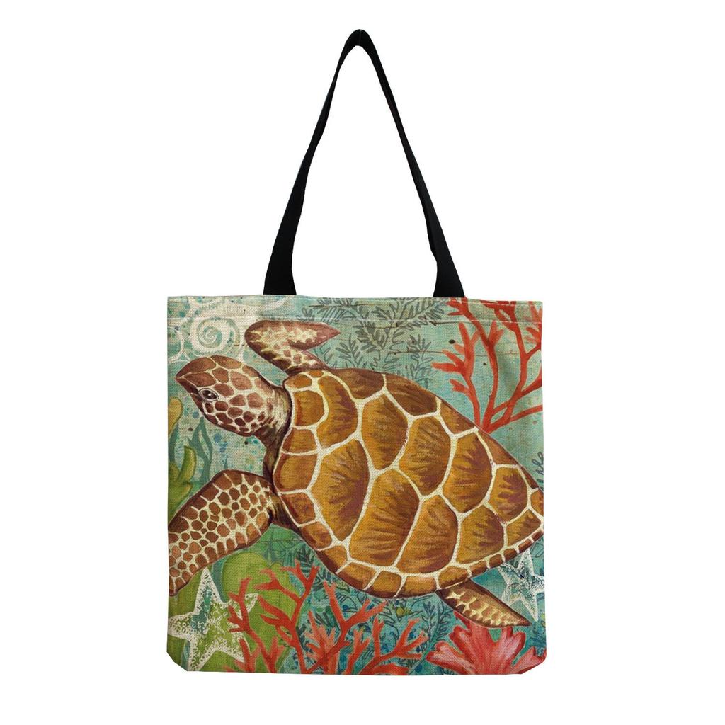 Damen Vintage Leinen-Tragetasche - Große Kapazität mit Aufdruck Schulter-Handtasche für Freizeit & Lebensmitteleinkauf KTB
