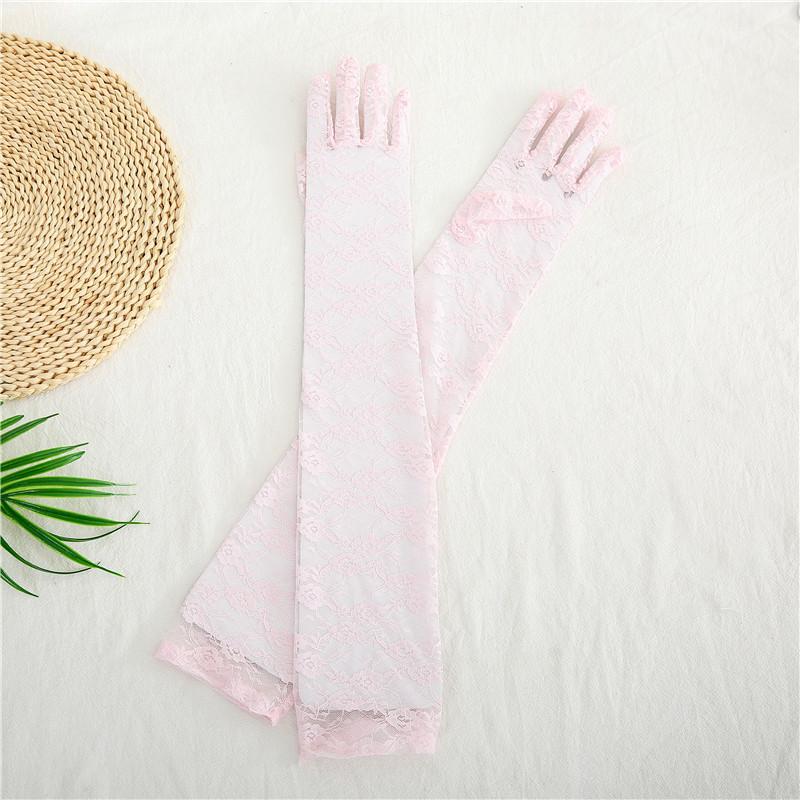 

54 см сексуальные прозрачные кружевные цветочные тонкие женские длинные перчатки для оперных выступлений на сцене для свадебной вечеринки принцесса платье аксессуары розовый