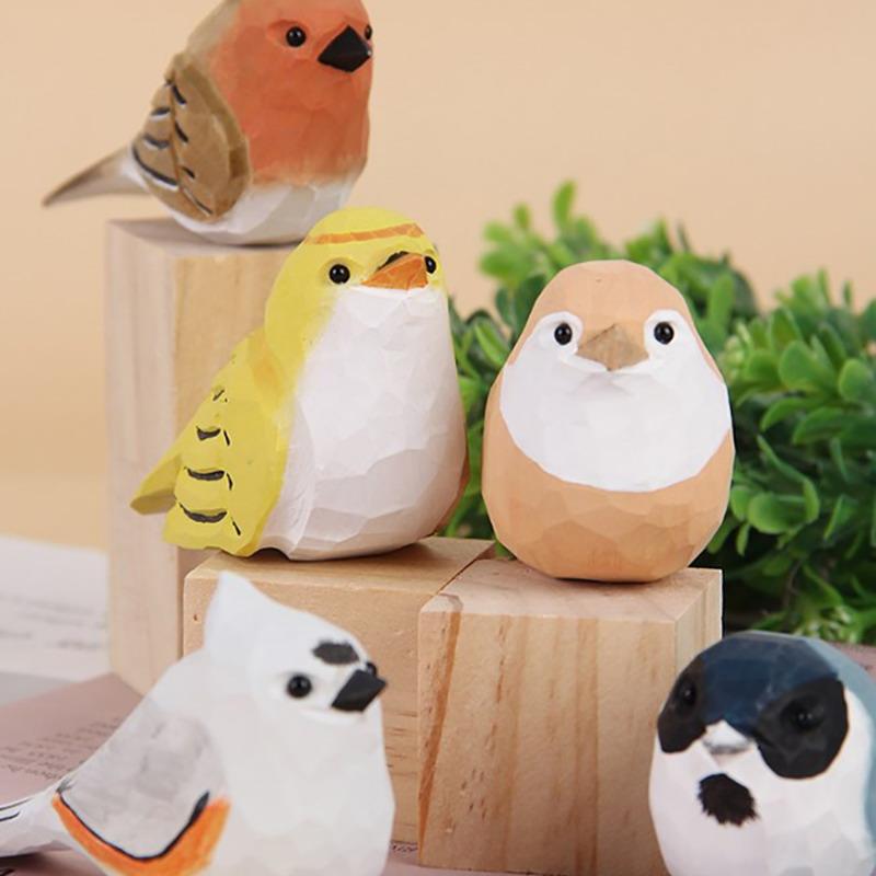 Cute Wood Carving Bird Handmade Mini Small Bird Ornament Carving Nordic-Style Wooden Bird Figurine Children'S Toys