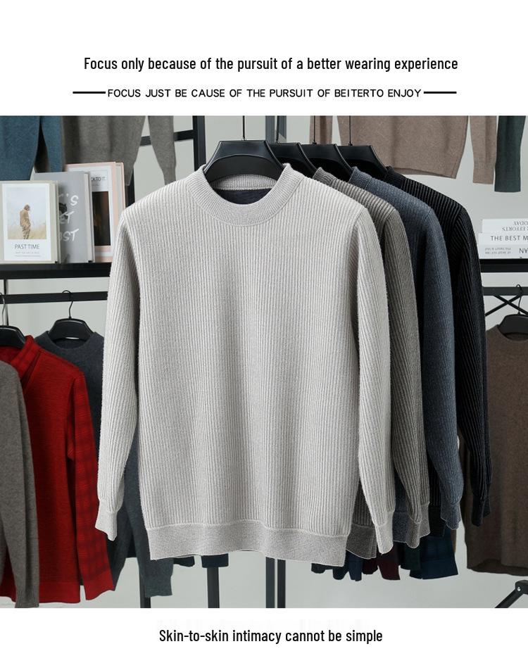2025 Winter Men's Plus Velvet Round Neck Sweater: Casual, Simple, Warm Knitwear for Middle-Aged Comfort