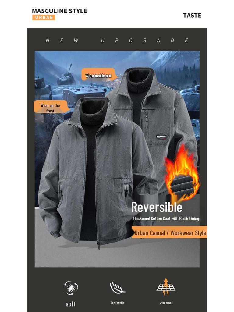 2025 Herrjacka i fleece: Höst/Vinter, Ståkrage, Lös passform, Stor storlek