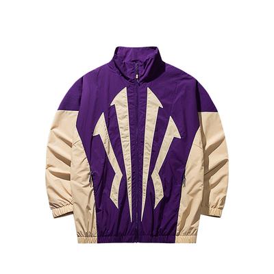 Buchstabendruck Gewebt Sportlich Schlicht Lässig Vielseitig Stehkragen Reißverschlussjacke Unisex Jacke Kastanienbraun-Lila 172511605N-5