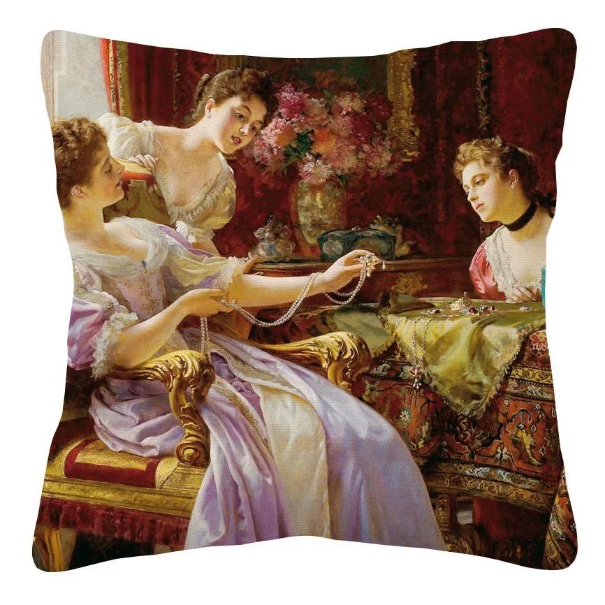 

Европейский викторианский королевский двор дамы женщины подушка Чехол Наволочка 50x50cm бежевый