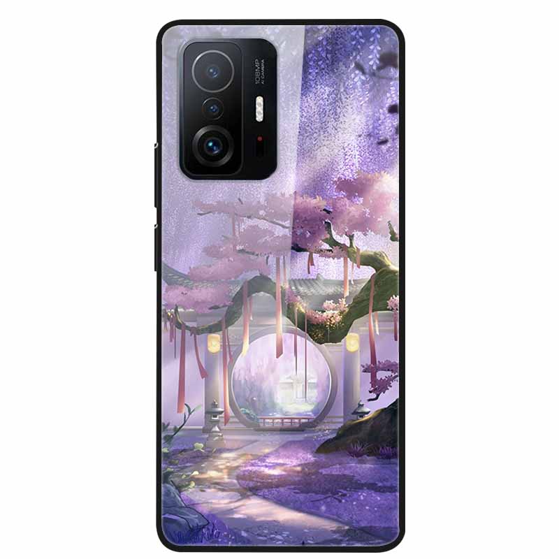 Case For Xiaomi 11T Pro Glass Hard Tempered Glass PC Phone Cover For Xiaomi Mi 11T 11 T Pro Shockproof Landscape Cute Capa Coque