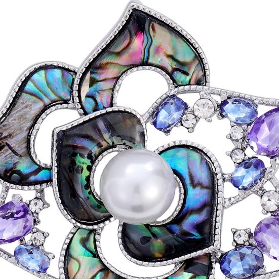 Camellia Brooch, 3D Hollow Floral Design Suit Badge with Imitation Pearl Cubic Zirconia Embellishment, Brooch Pin for Suits Scarves Accessories