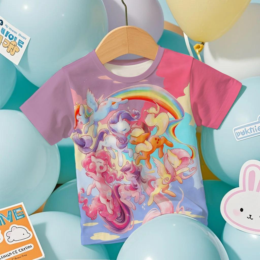 2026 new Hot Sale Casual Kids Teenager Boys Girls My Little Pony Cartoon Print New Summer Fashion Short Sleeve Tops