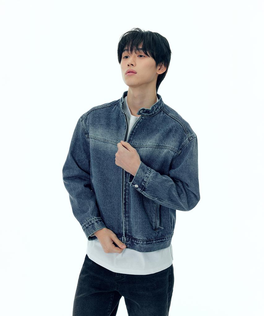 Plac Biker Denim Jacket Mid Blue