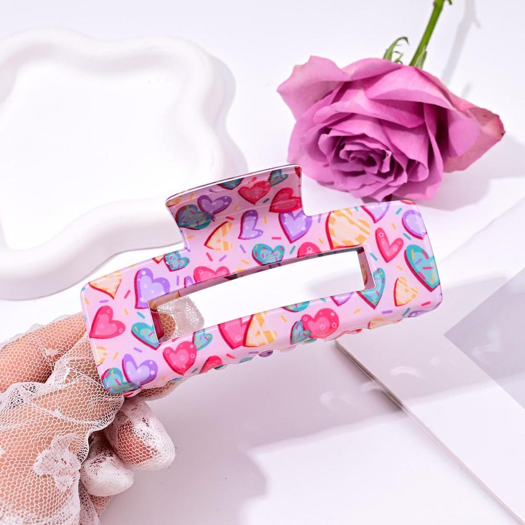 Korean-Style Large Valentine's Day Heart & Rose Acrylic Hair Clip