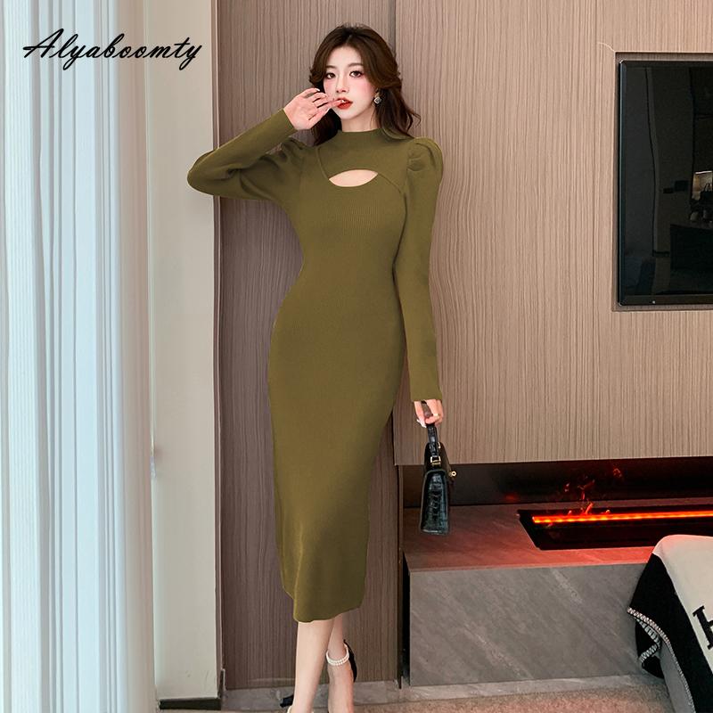 Robe Pull Moulante En Tricot -Manche Longue- Col Rond - S, M Et XL