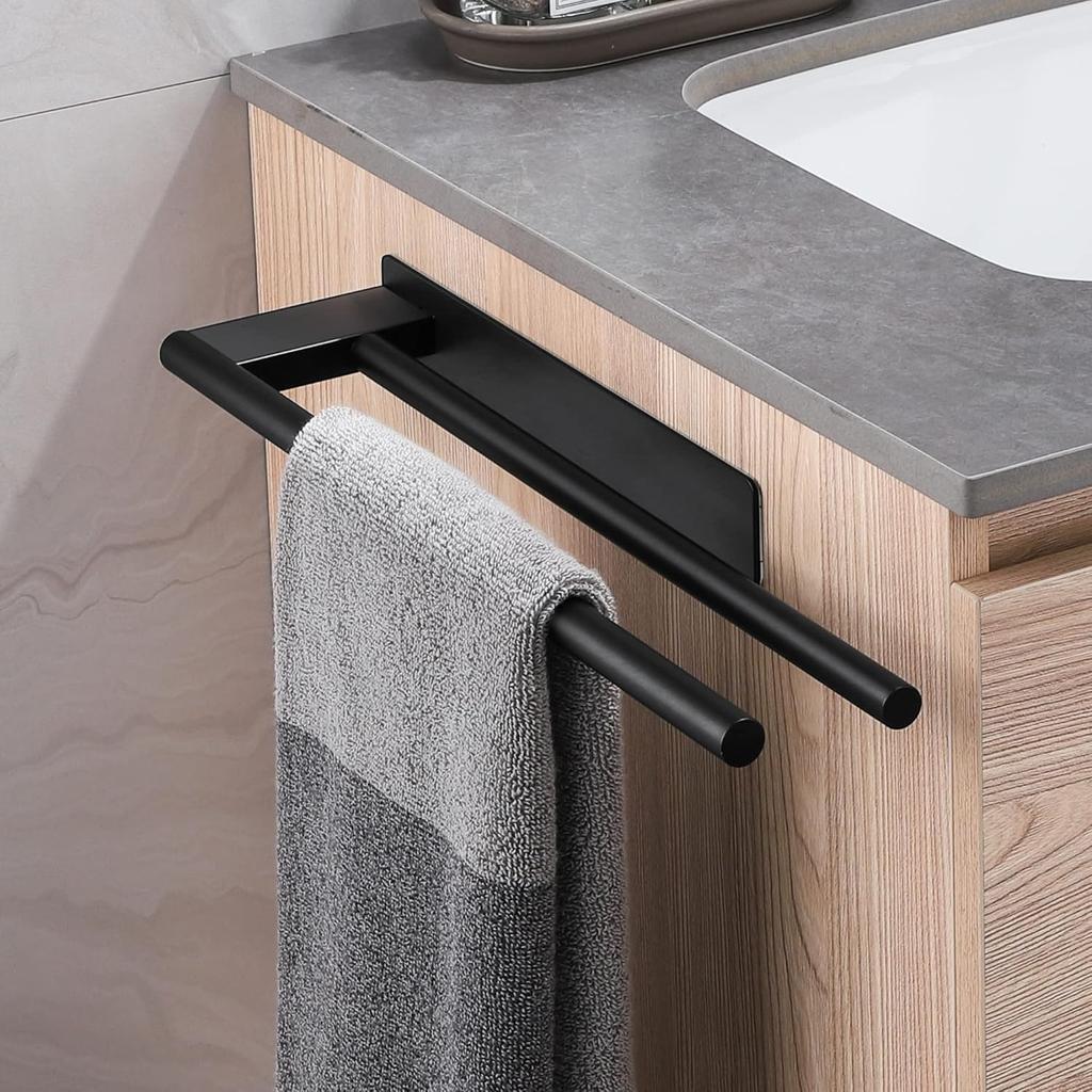 Bathroom Towel Racks No Drill Double Adhesive Towel Bar Stainless Steel Black 39 CM Towel Rack for Bathroom and Kitchen