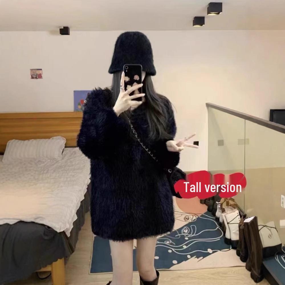 Women's Korean Style V-Neck Faux Mink Fur Sweater - Fashionable, Casual, Versatile Knitwear for Autumn/Winter