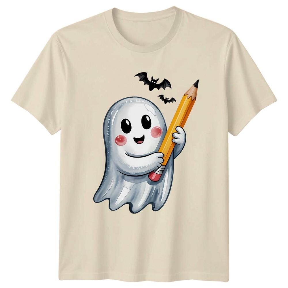 Ghost Holding Pencil TShirt Back To School Halloween Gift For Him And Her