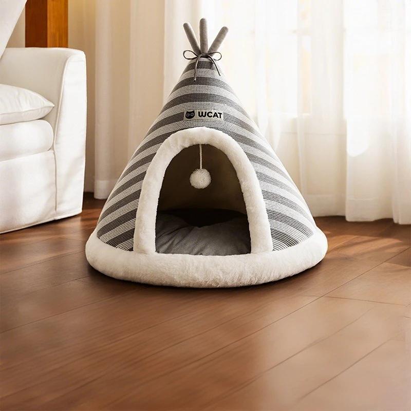 

Comfortable Cat House Pet Tent Four Seasons Universal Closed Dogs Nest Winter Warm Mats Outdoor Foldable Maison Pour Chat Gatti S сірий