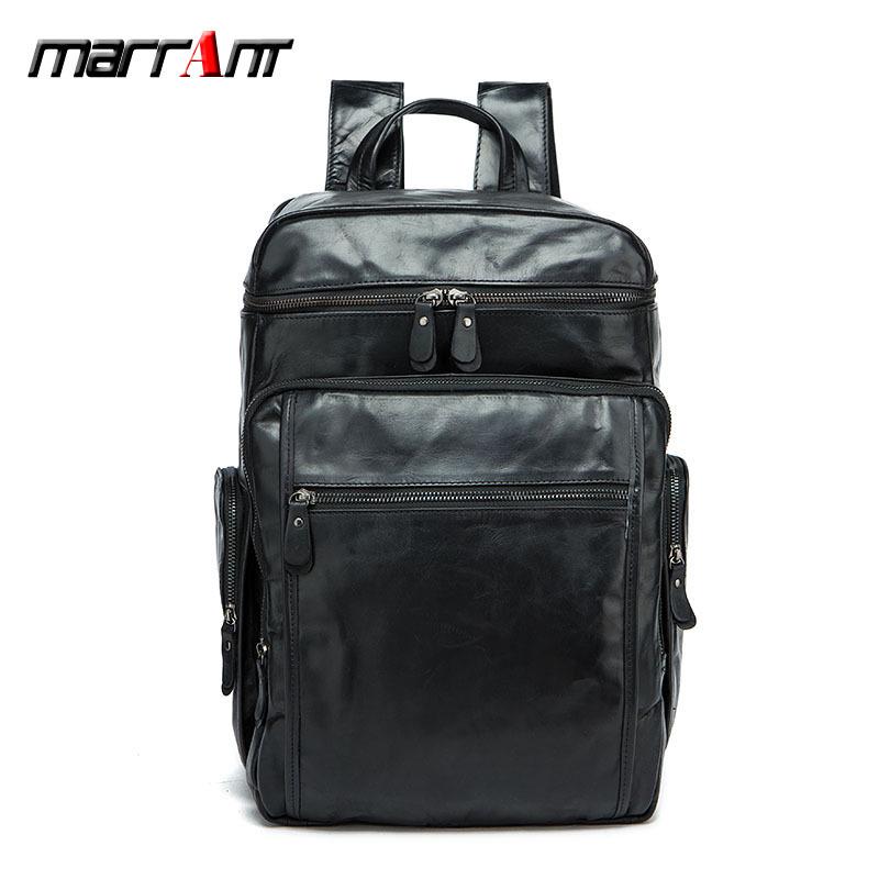 

Мужской рюкзак из натуральной кожи Guangzhou - большая вместимость, дорожная сумка в европейском и американском стиле чёрный