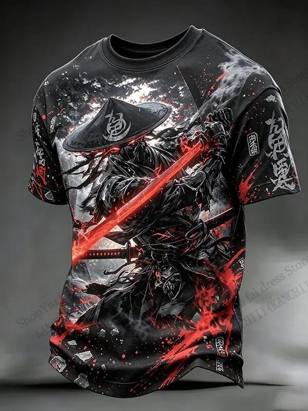 Trend Japanese Samurai Cat 3D Print T-shirt Men Women Fashion Street Oversized Short Sleeve Tops Tees Men Clothing Hombre Ropa