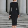 Women's V-Neck Long Sleeve Color Waist-Defining Bodycon Dress with Button