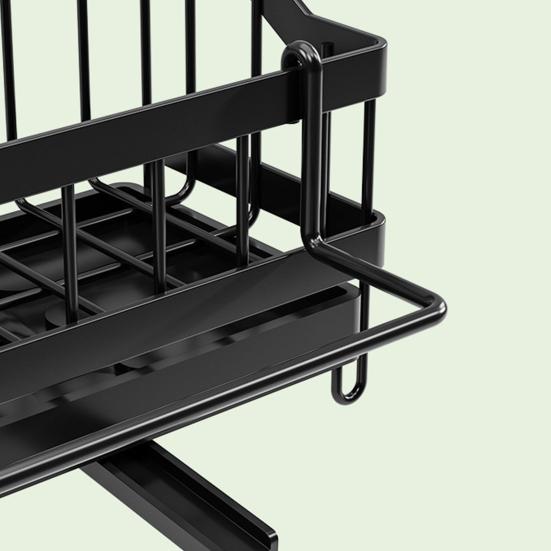Sink Organizer with Towel Rail Double Compartment Storage Rack Removable Drain Tray Rust-Proof Iron Kitchen Caddy for Sponges Brushes Dishcloths