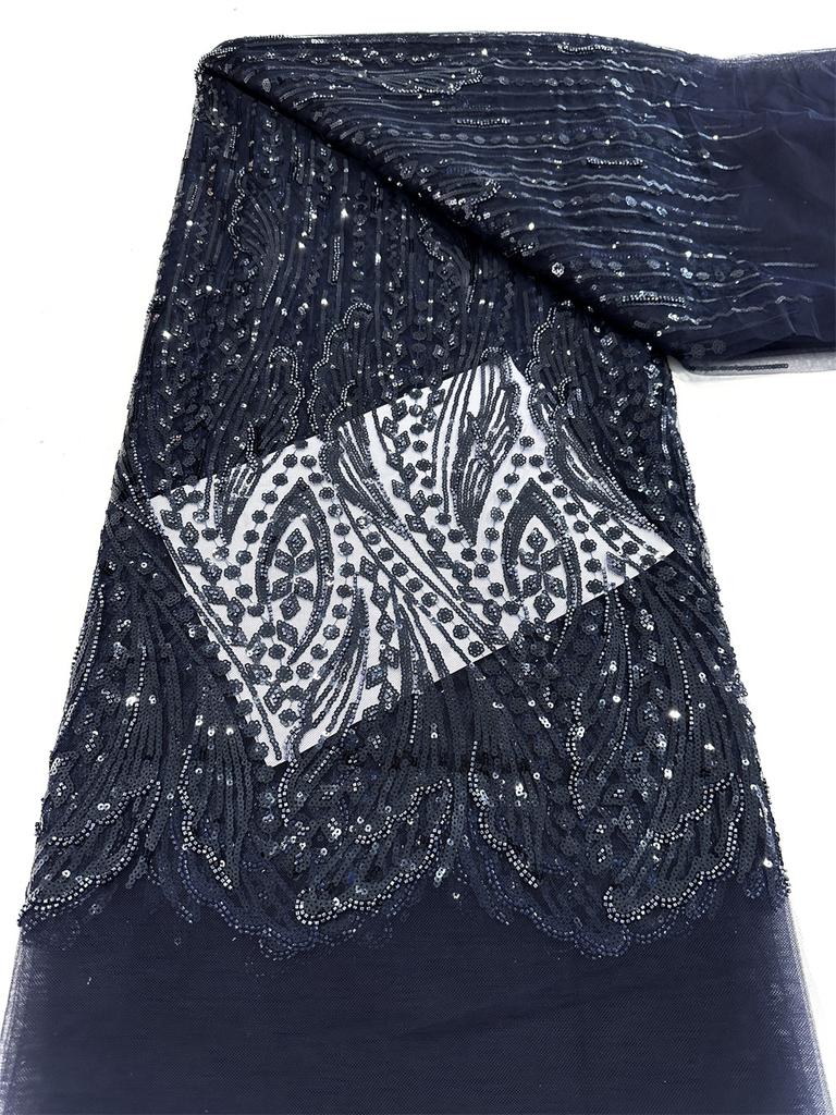 Elegant French Embroidery Green Beaded Net Lace Fabric 2025 African Nigerian Tulle Mesh with Sequins Fabric for Wedding Dress